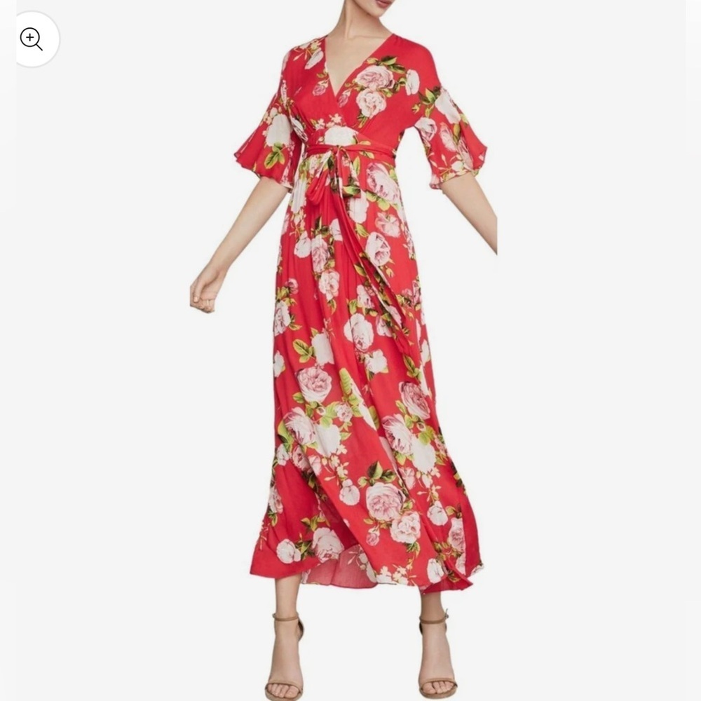 BCBGMAXAZRIA's faux-wrap, floral maxi dress in airy georgette.  Size L